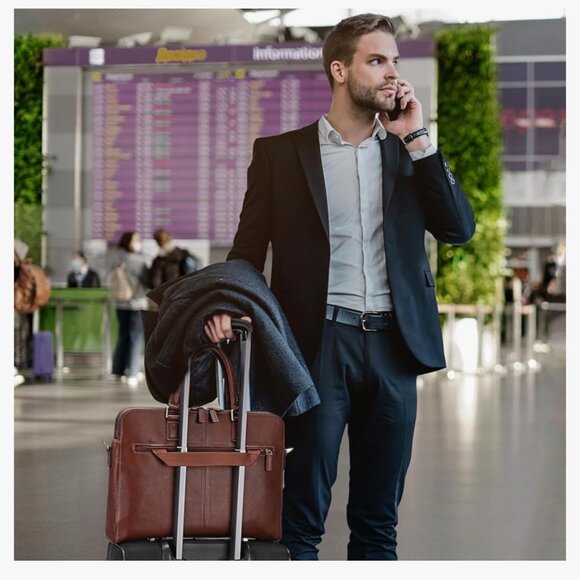 Banuce Full Grain Leather Briefcase Work Bag in Brown - Picture 5 of 16